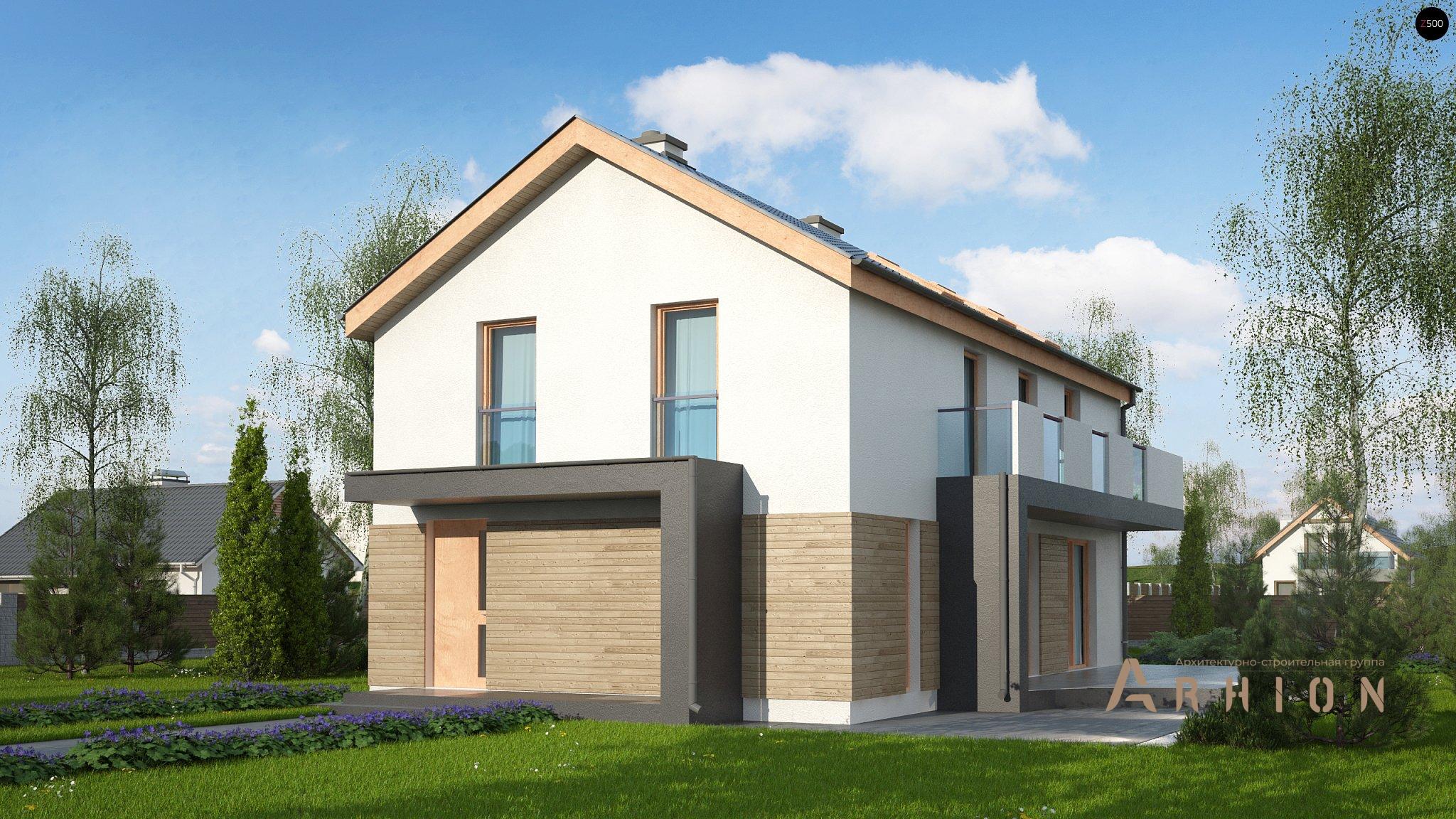 1. Проект одноэтажного дома в современном стиле с двускатной кровлей, Zx60 BG, площадью - 156 кв c мансардой, терассой, балконом